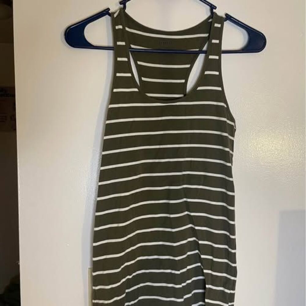 Full Length Green and White Striped Racerback Tank Top, Women's S